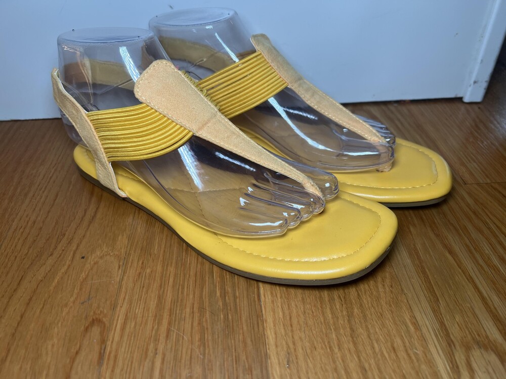Rouge Shoes Womens Size 8 Yellow Sandals Comfort Flat Strappy Toe Loop Summer